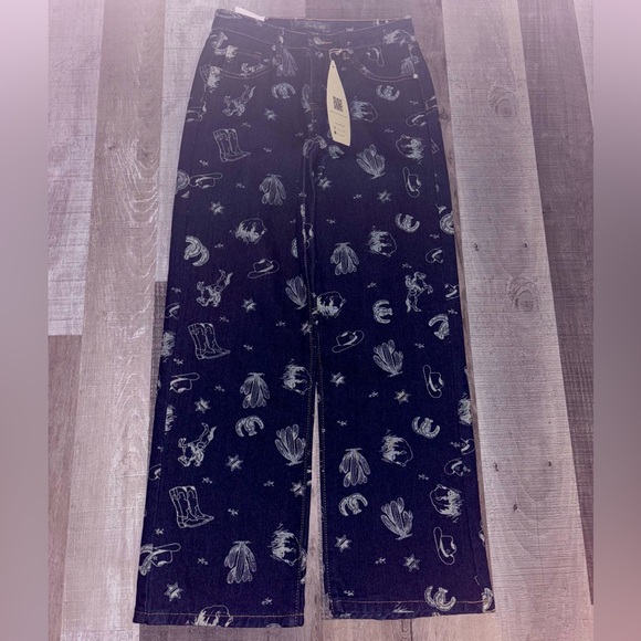 🤠NWT Cali 1850 Western Wide Leg Blue Jeans - Picture 3 of 10